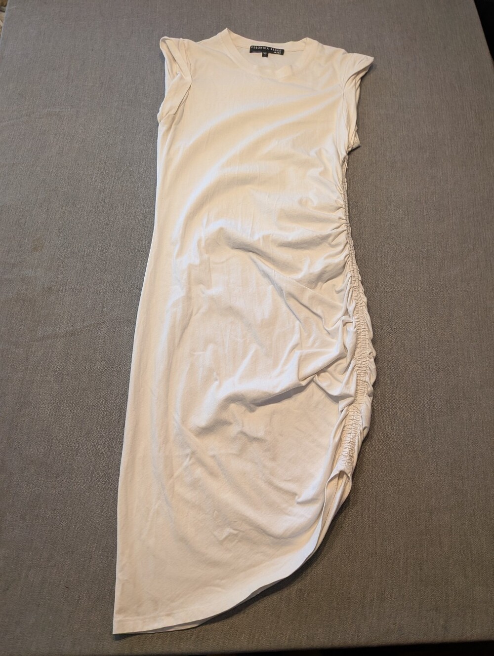 Veronica Beard  Ruched Side Midi Dress White Sleeveless Stretch Women’s Med